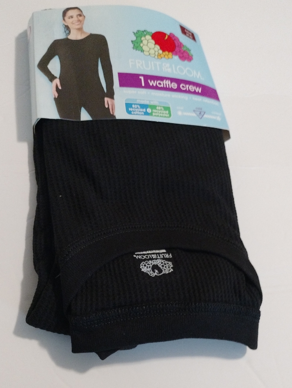Fruit of the Loom Women’s Black Waffle Crew Thermal Shirt - Crew Neck